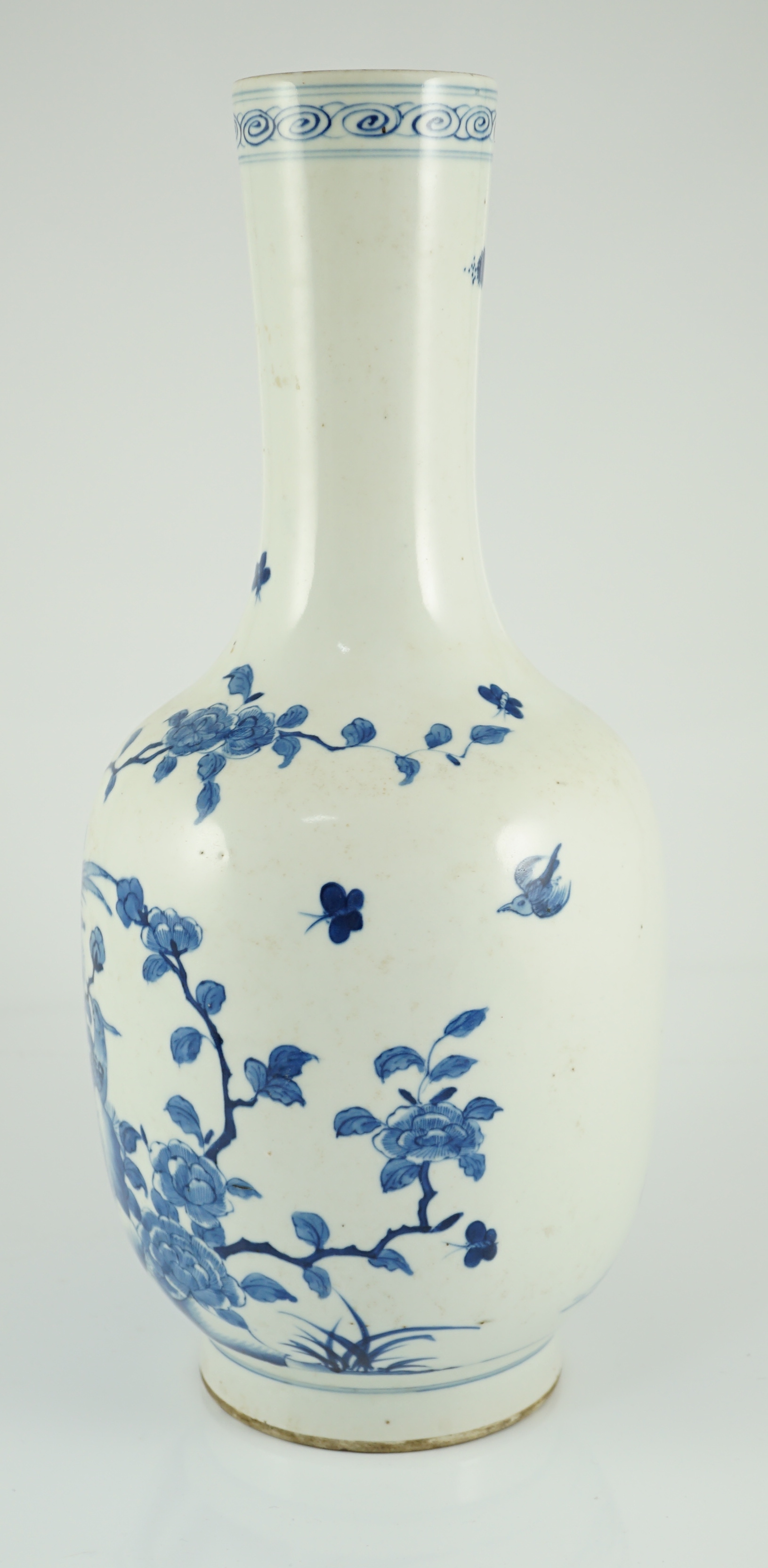 An unusual Chinese blue and white mallet-shaped vase, Yongzheng dedicatory inscription but later